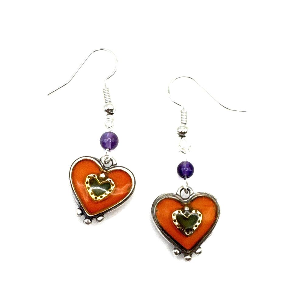 Brighton Portobello Hearts Purple & Coral Pink Love Beads Silver Custom Earrings